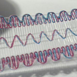 2 Rolls Ribbon Zig Zag Clear Mesh Stripe Blue Pink